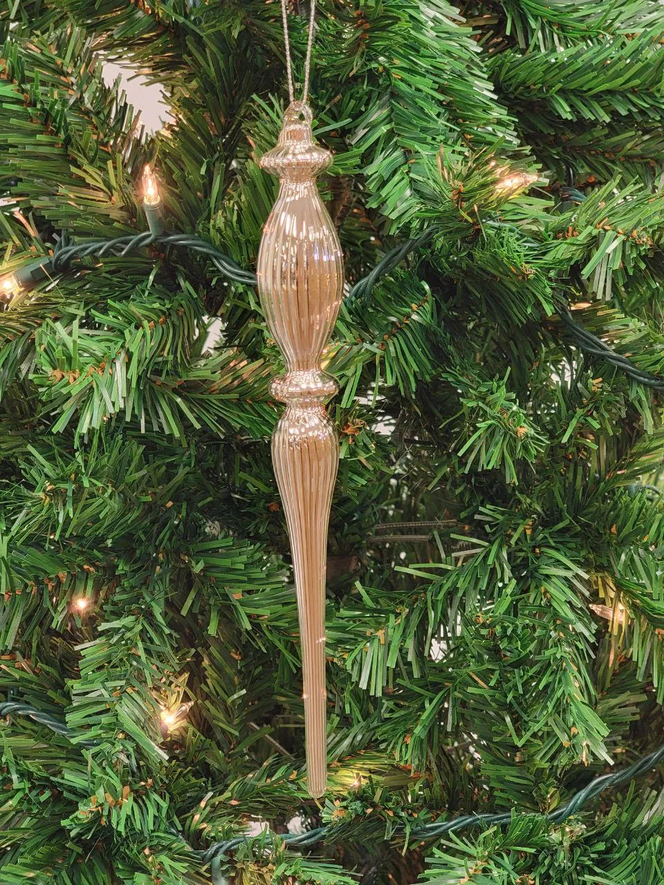 Gold Elongated Finial Glass Christmas Ornament F07M7-2-LH76-24618 From Wizardi