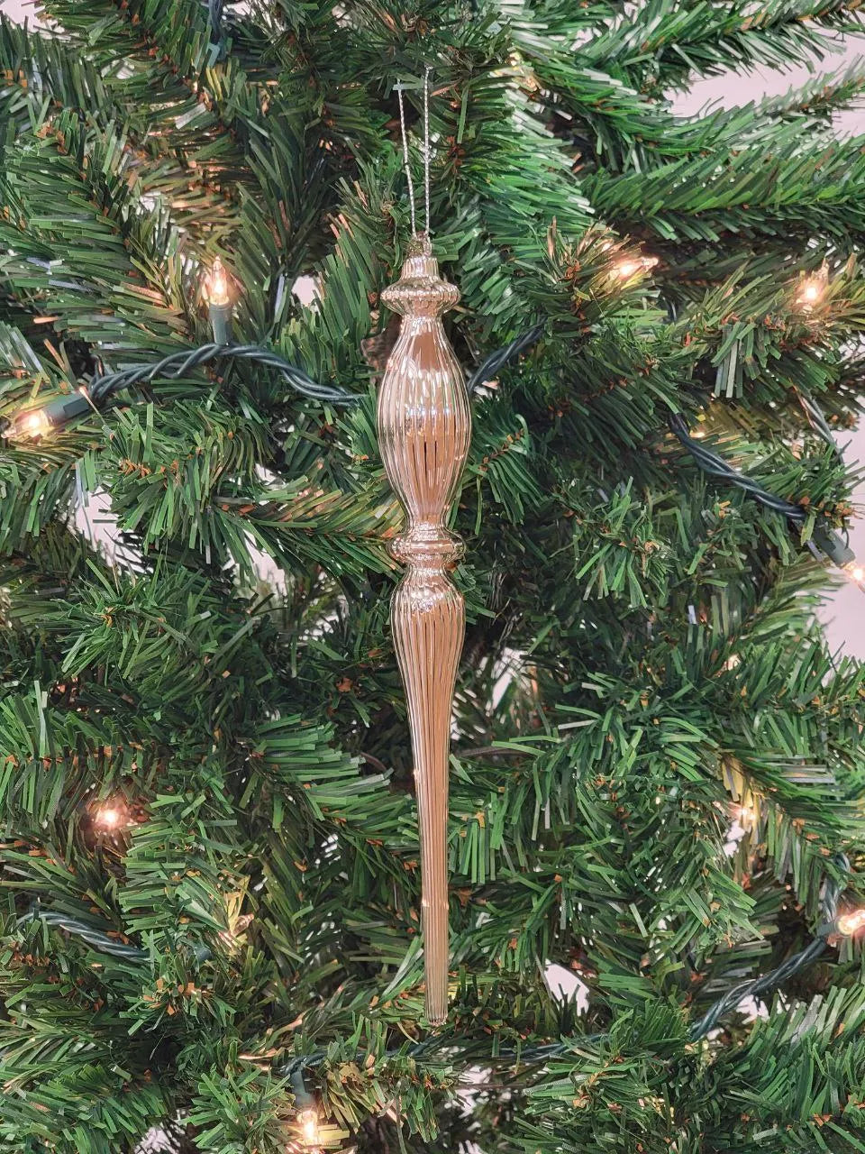 Gold Elongated Finial Glass Christmas Ornament F07M7-2-LH76-24618 From Wizardi