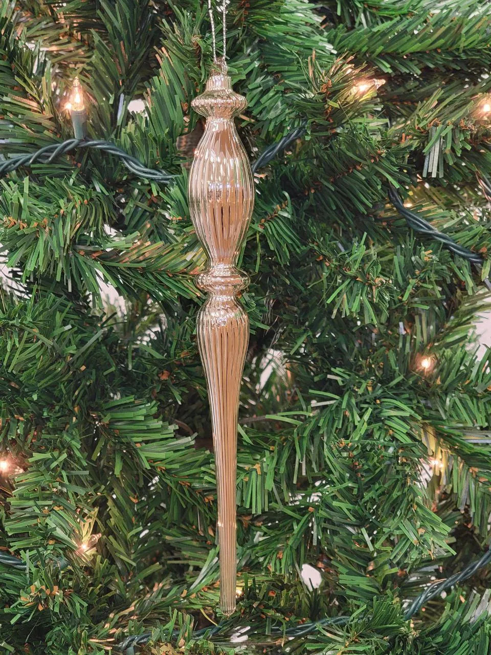 Gold Elongated Finial Glass Christmas Ornament F07M7-2-LH76-24618 From Wizardi