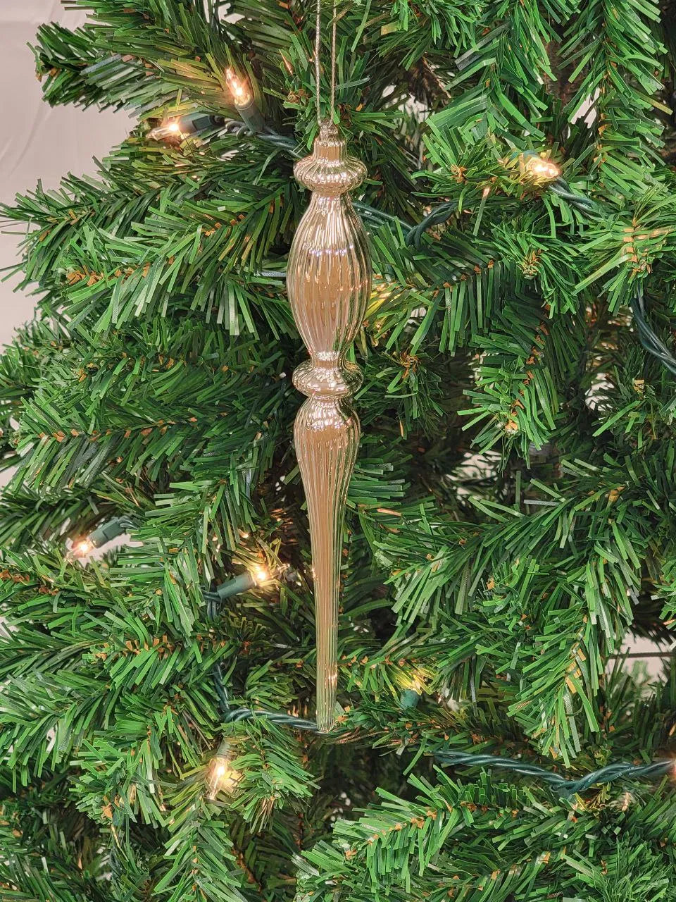Gold Elongated Finial Glass Christmas Ornament F07M7-2-LH76-24618 From Wizardi