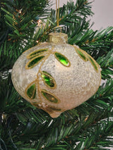 White Glitter Leaf Ball Glass Christmas Ornament F07M7-25-LH76-23096 from Wizardi