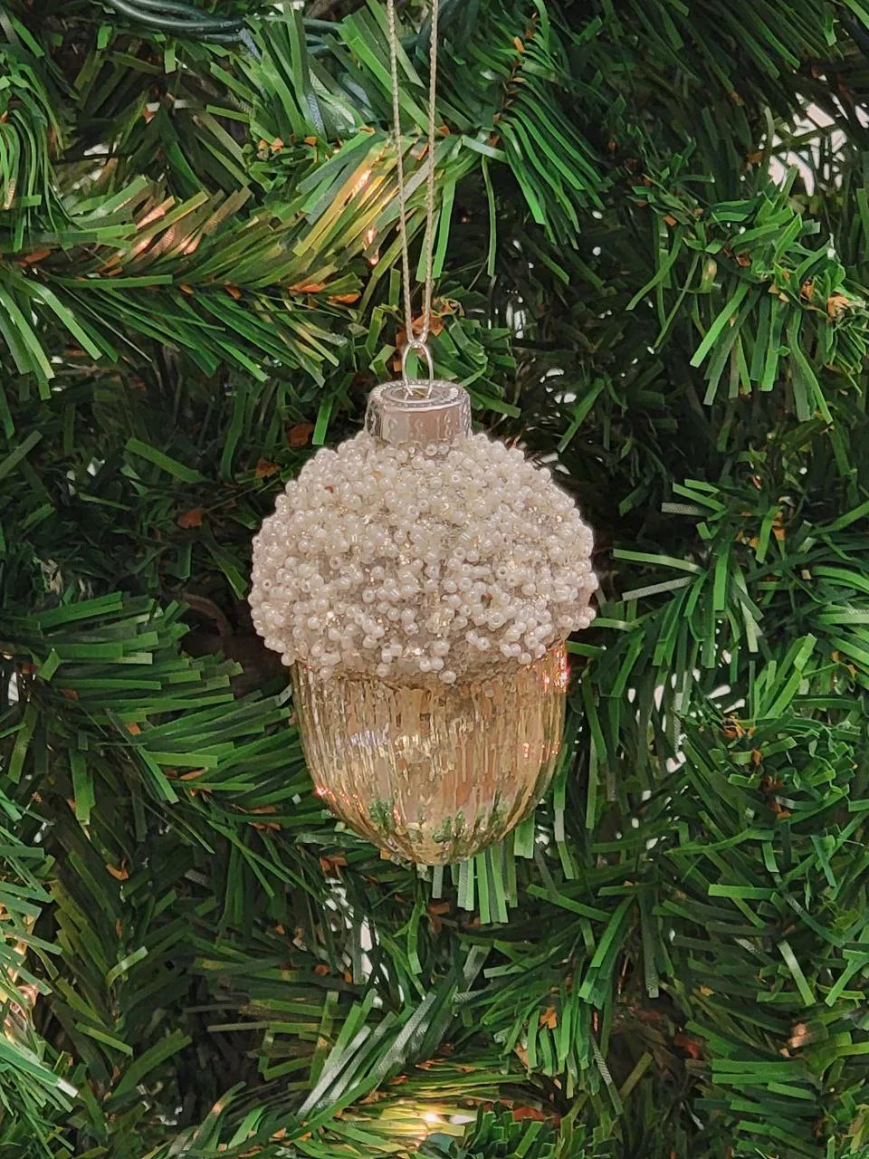 Cream Glitter Acorn Glass Christmas Ornament F07M7-17-LH76-23167 from Wizardi