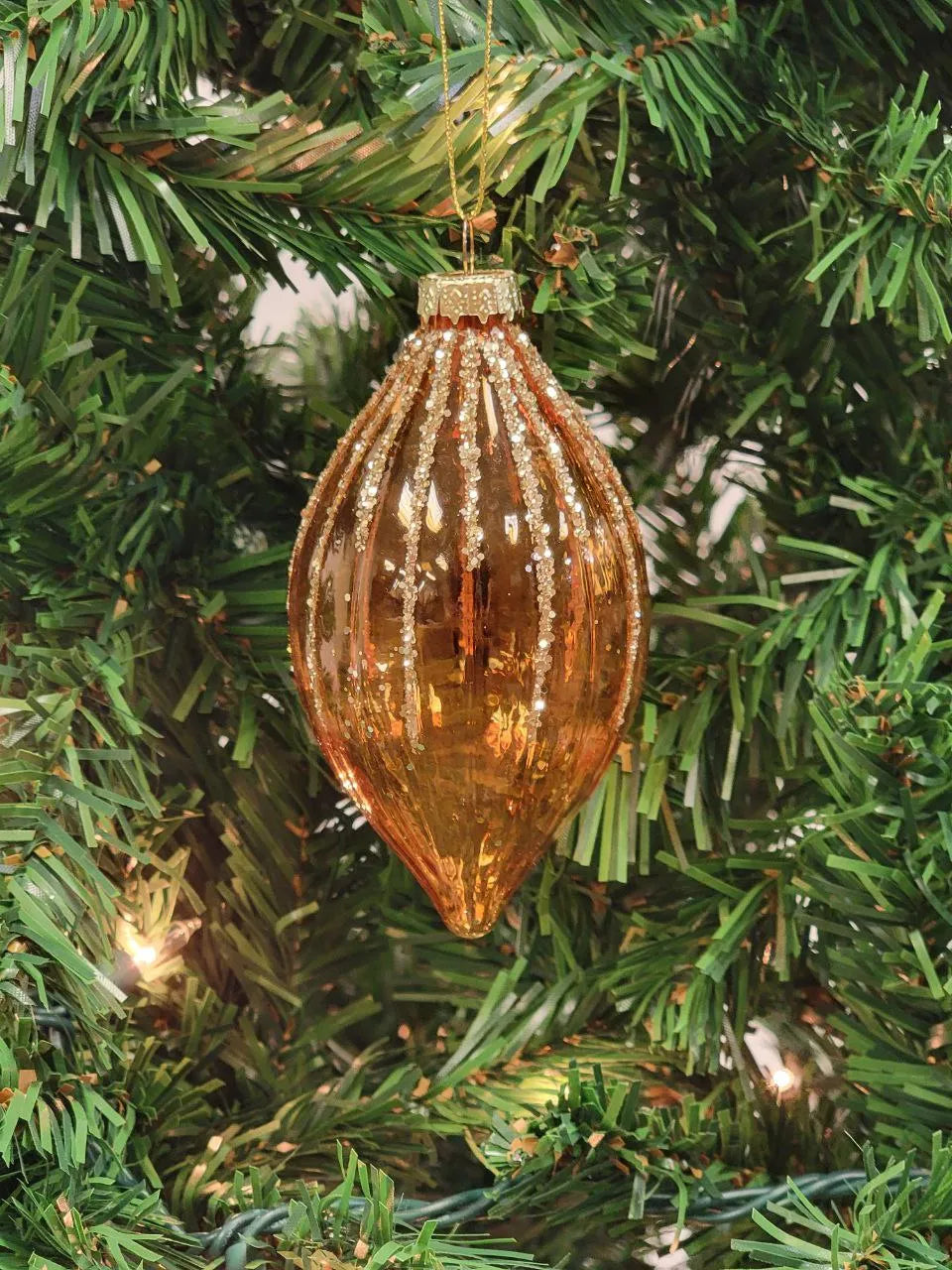Gold Ribbed Teardrop Glass Christmas Ornament F07M7-22-LH76-2286 from Wizardi