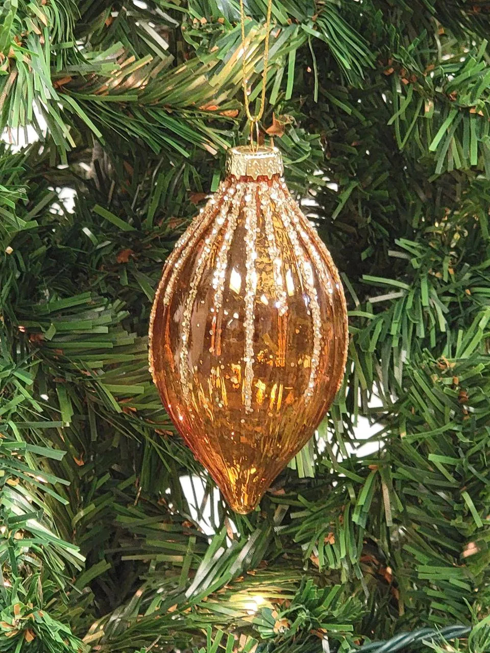 Gold Ribbed Teardrop Glass Christmas Ornament F07M7-22-LH76-2286 from Wizardi