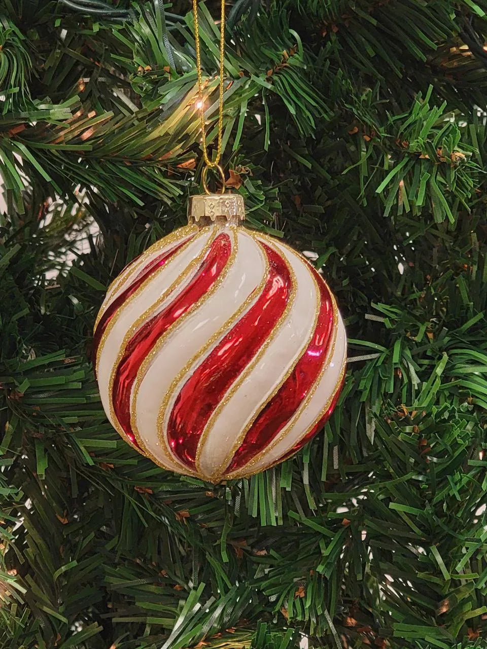 Red and White Striped Candy Ball Glass Christmas Ornament F07M7-19-LH76-2201 from Wizardi