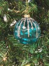 Turquoise and Gold Striped Ball Glass Christmas Ornament F07M7-11-LH76-2319 from Wizardi