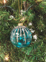 Turquoise and Gold Striped Ball Glass Christmas Ornament F07M7-11-LH76-2319 from Wizardi
