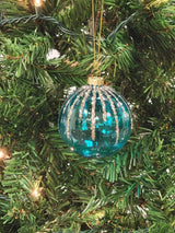 Turquoise and Gold Striped Ball Glass Christmas Ornament F07M7-11-LH76-2319 from Wizardi