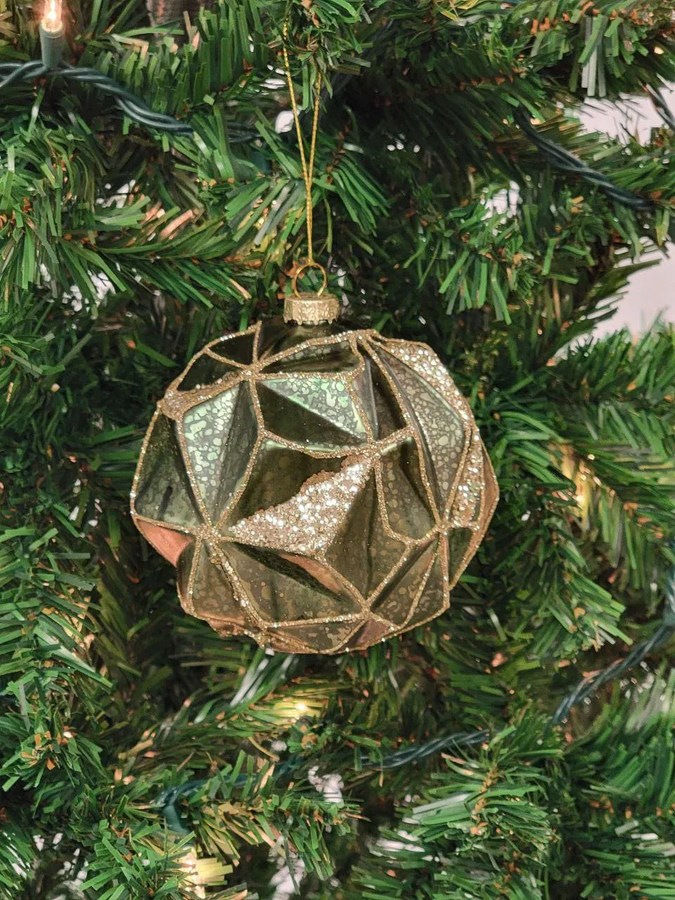 Gold Hexagon-Shaped Ball Glass Christmas Ornament F07M7-37-LH76-23092 From Wizardi