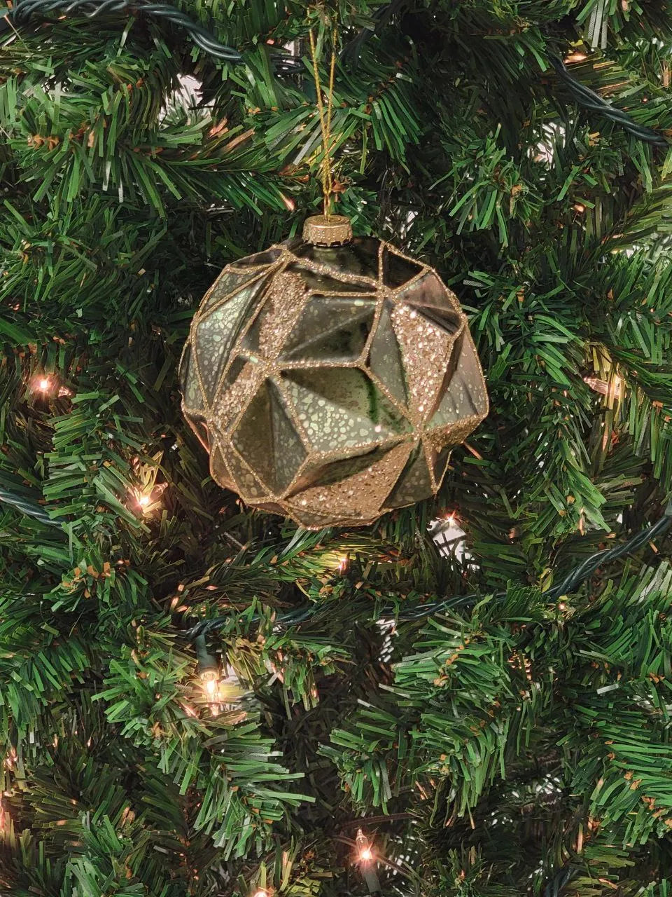 Gold Hexagon-Shaped Ball Glass Christmas Ornament F07M7-37-LH76-23092 From Wizardi