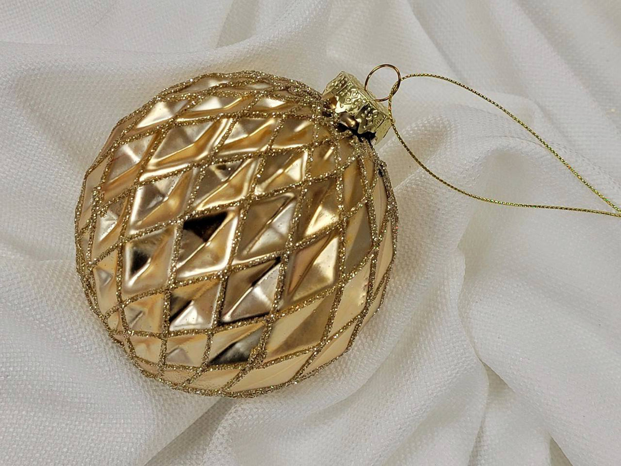 Golden Diamond Glass Ball Christmas Ornament F07M7-32(LH76-23005) From Wizardi
