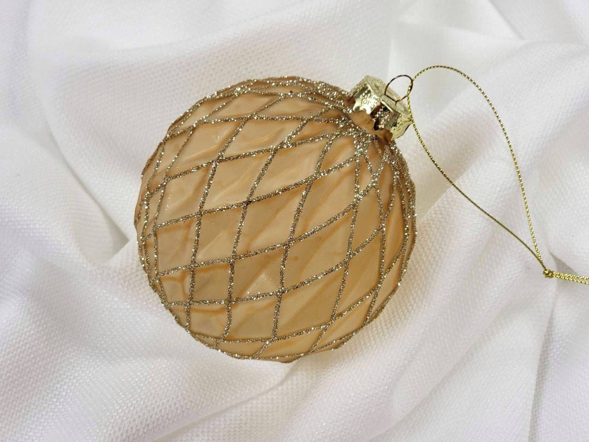 Crisscross Beige Glass Ball Christmas Ornament F07M7-26(LH76-23004) From Wizardi