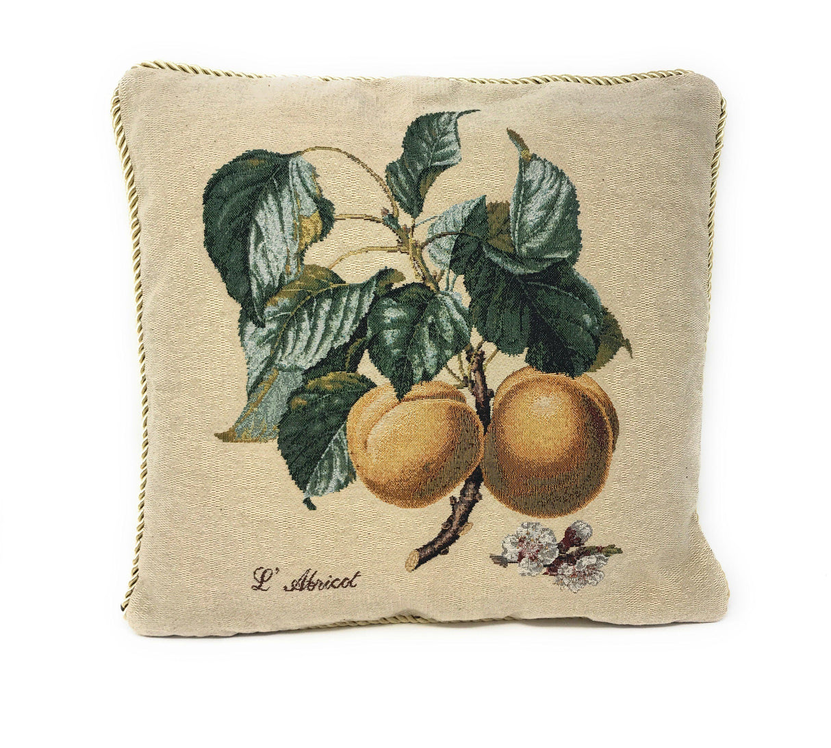 DaDa Bedding Set of 2-Pieces Yellow Apricot Fruits Elegant Tapestry Throw Pillow Covers w/ Inserts - 18" x 18" from DaDalogy Bedding Collection
