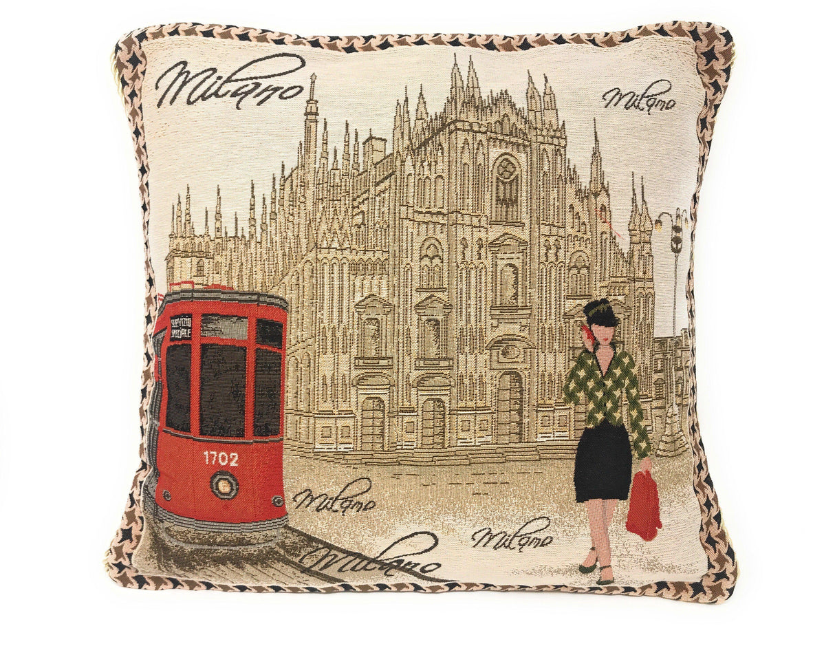 DaDa Bedding Set of 2-Pieces Postcard Milan Tapestry Throw Pillow Covers w/ Pillow Inserts, 18" x 18" from DaDalogy Bedding Collection