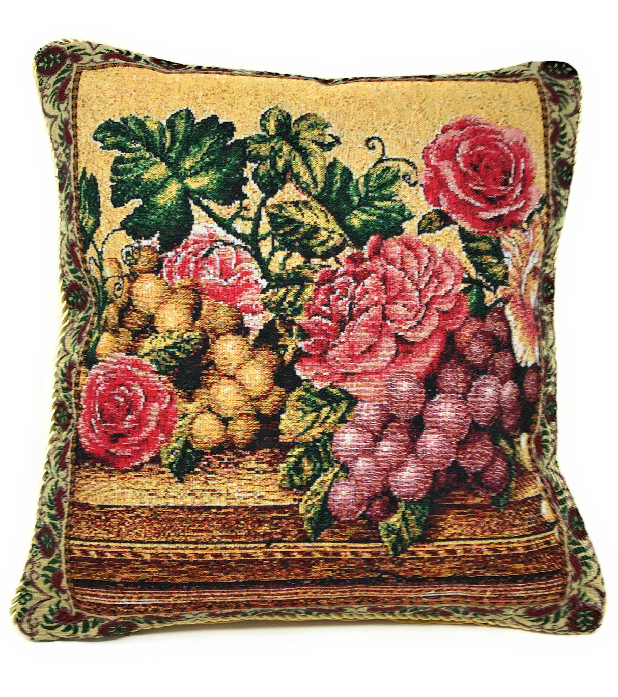 DaDa Bedding Set of 2-Pieces Parade Fruit & Roses Garden Tapestry Throw Pillow Covers w/ Inserts - 18" x 18" from DaDalogy Bedding Collection