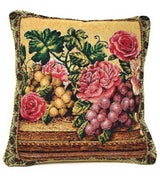 DaDa Bedding Set of 2-Pieces Parade Fruit & Roses Garden Tapestry Throw Pillow Covers w/ Inserts - 18" x 18" from DaDalogy Bedding Collection