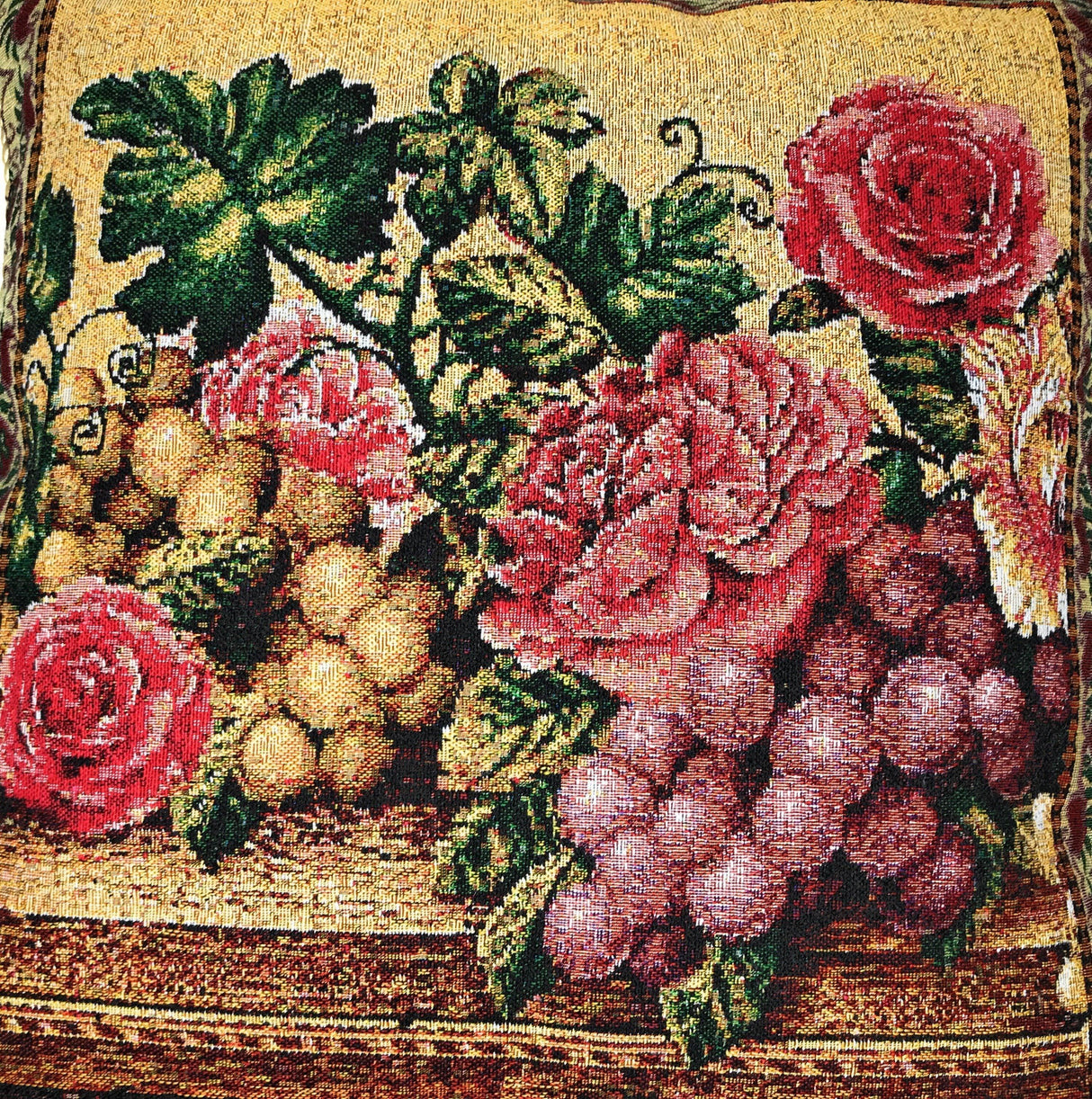 DaDa Bedding Set of 2-Pieces Parade Fruit & Roses Garden Tapestry Throw Pillow Covers w/ Inserts - 18" x 18" from DaDalogy Bedding Collection