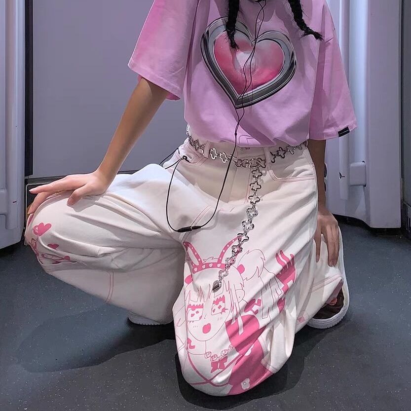 Cute Pink Girl Graffiti Jeans From Kawaii Stop
