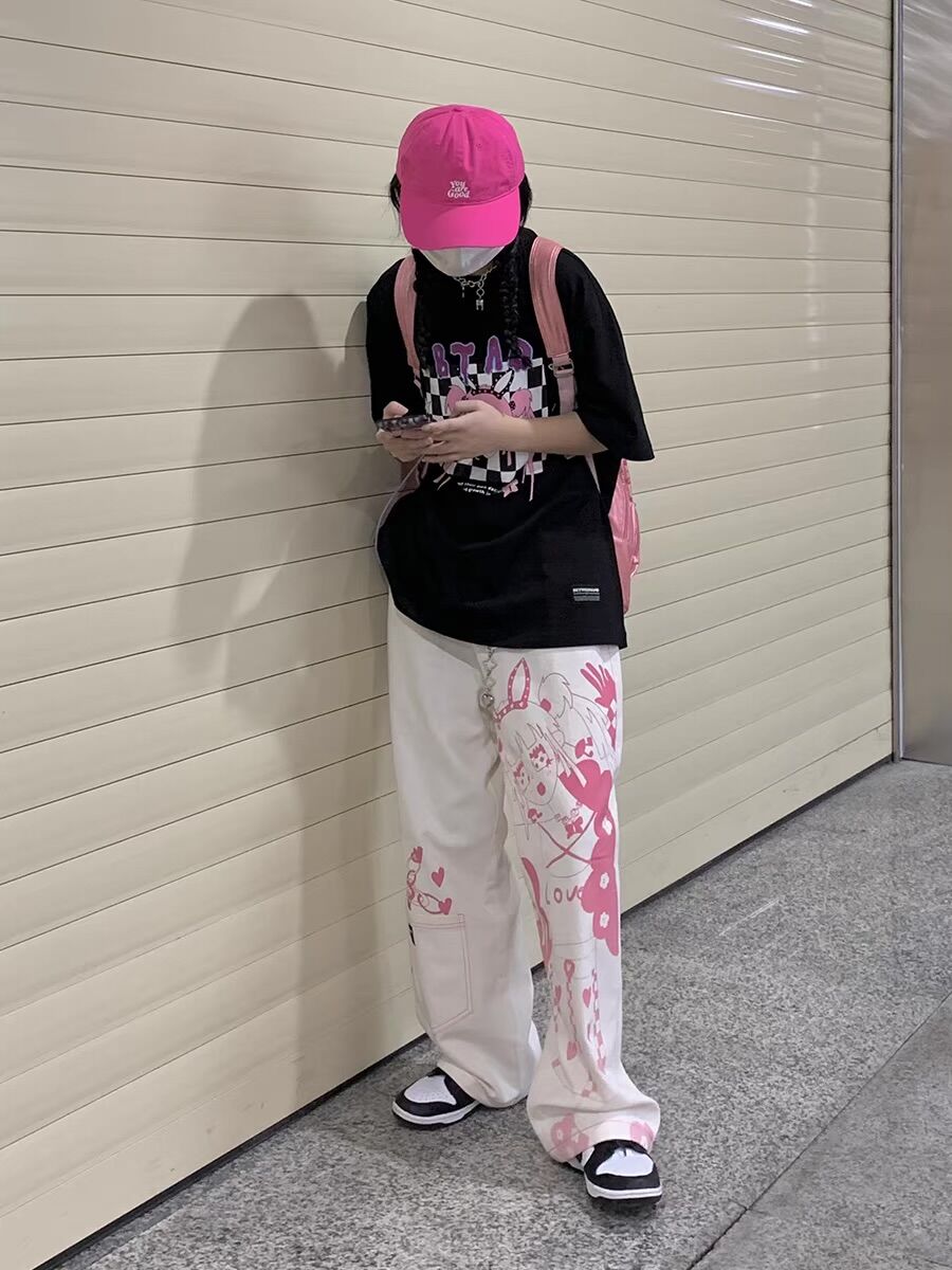 Cute Pink Girl Graffiti Jeans From Kawaii Stop