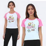 Cat Print T-Shirt – Pink White Patchwork Slim Fit Short Sleeve Tee From Kawaii Stop