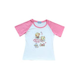 Cat Print T-Shirt – Pink White Patchwork Slim Fit Short Sleeve Tee From Kawaii Stop