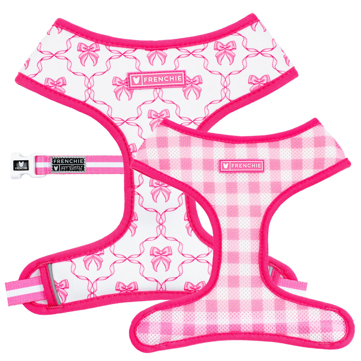 Frenchie Duo Reversible Harness - Pink Bows from Frenchie Bulldog