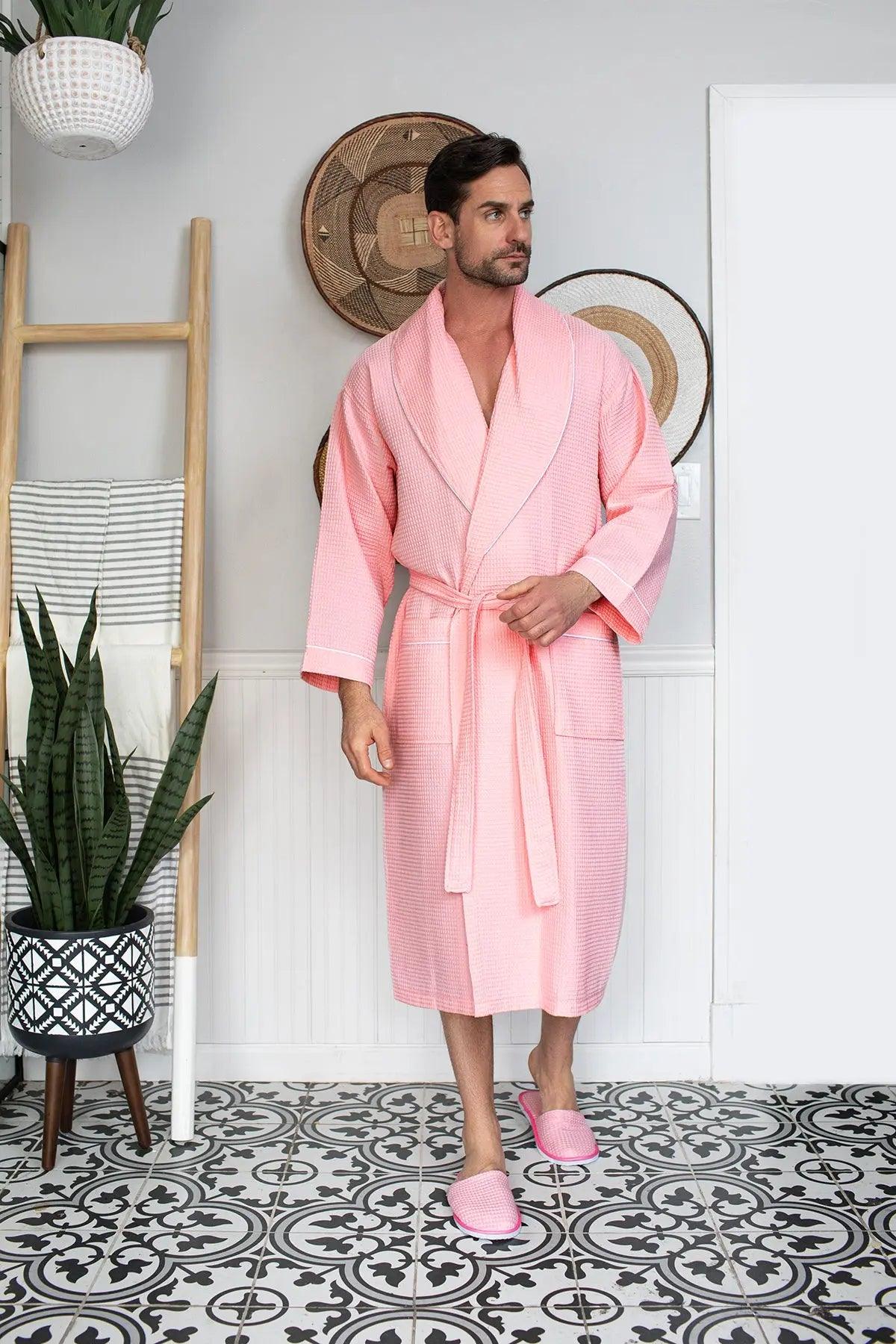 Premium Waffle Piping Robe for Men From Lotus Linen