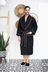 Premium Waffle Piping Robe for Men From Lotus Linen