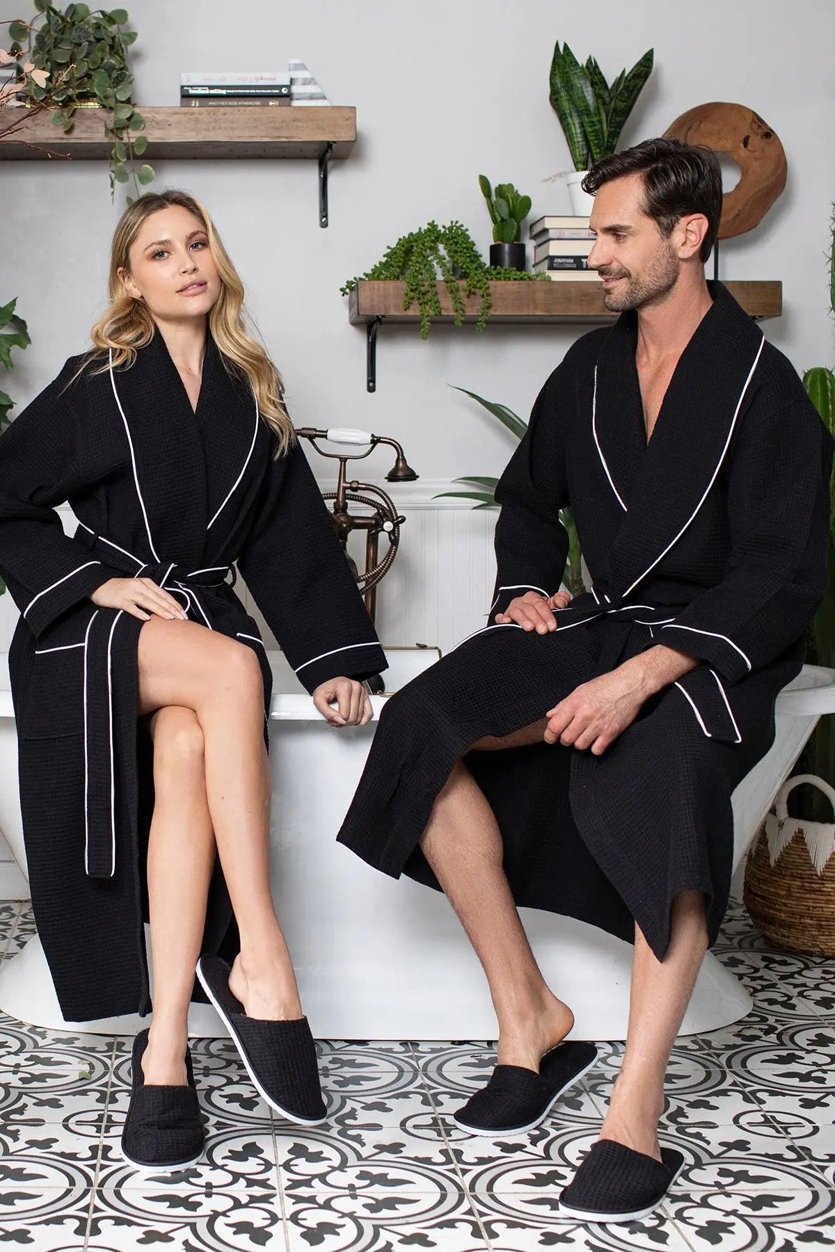 Premium Waffle Piping Robe for Men From Lotus Linen