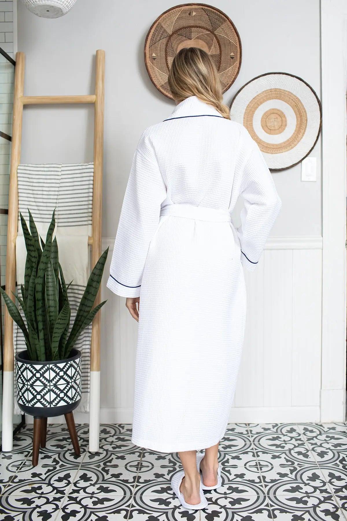 Piped Waffle Bathrobe for Women From Lotus Linen