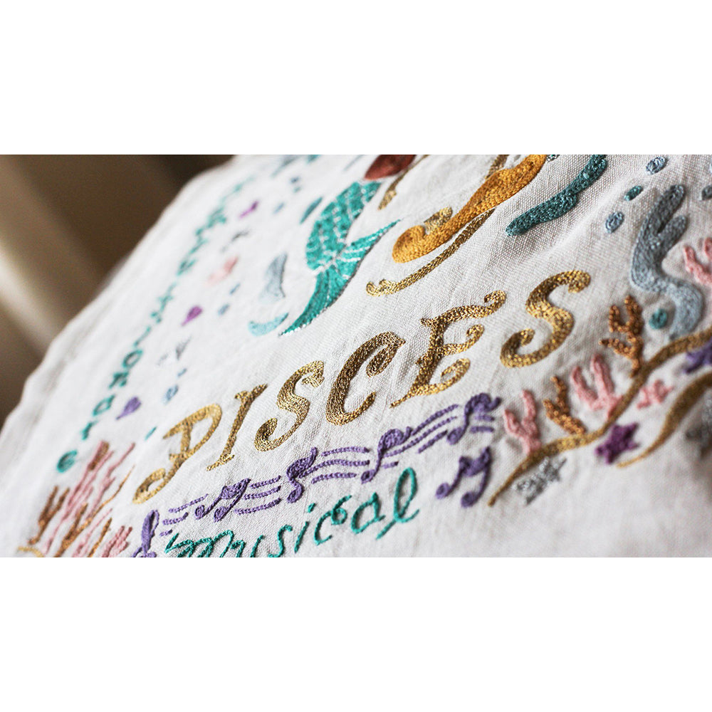 Pisces Astrology Hand-Embroidered Pillow by Cat Studio from Quirks!