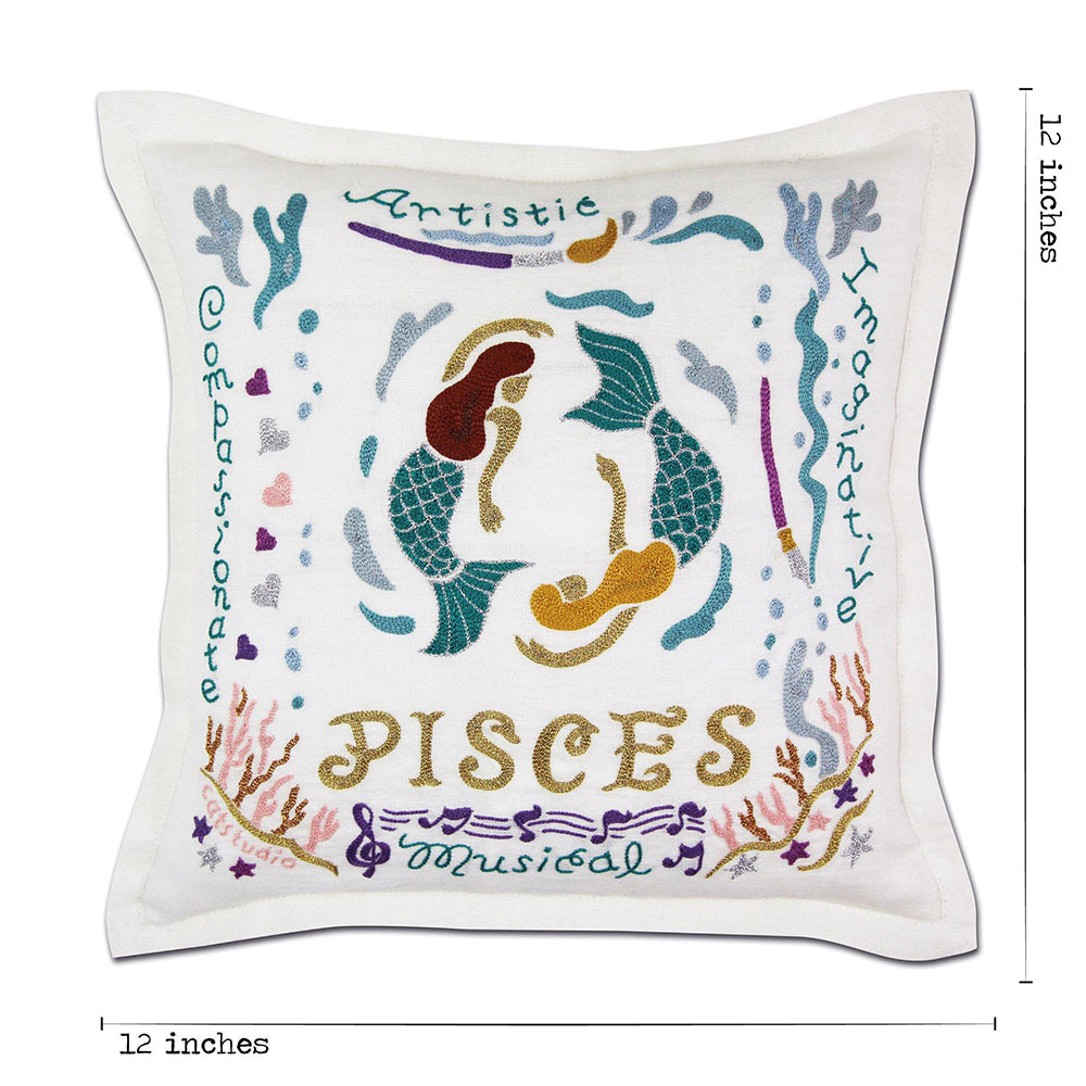 Pisces Astrology Hand-Embroidered Pillow by Cat Studio from Quirks!