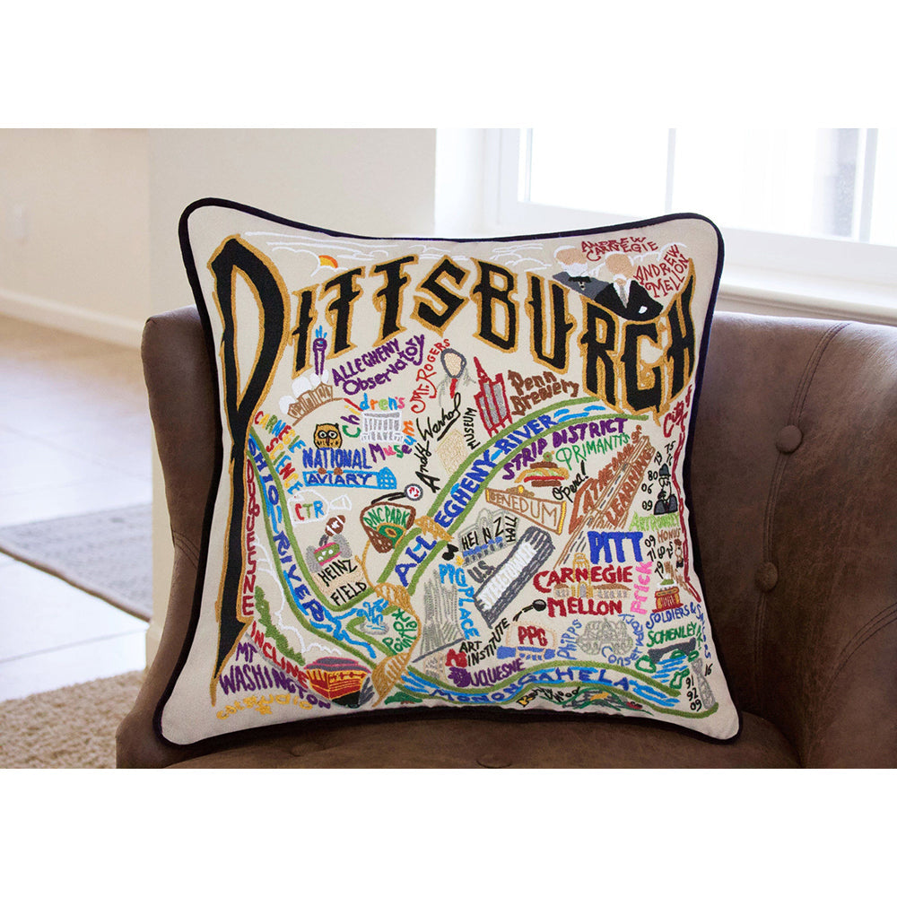 Pittsburgh Hand-Embroidered Pillow from Quirks!