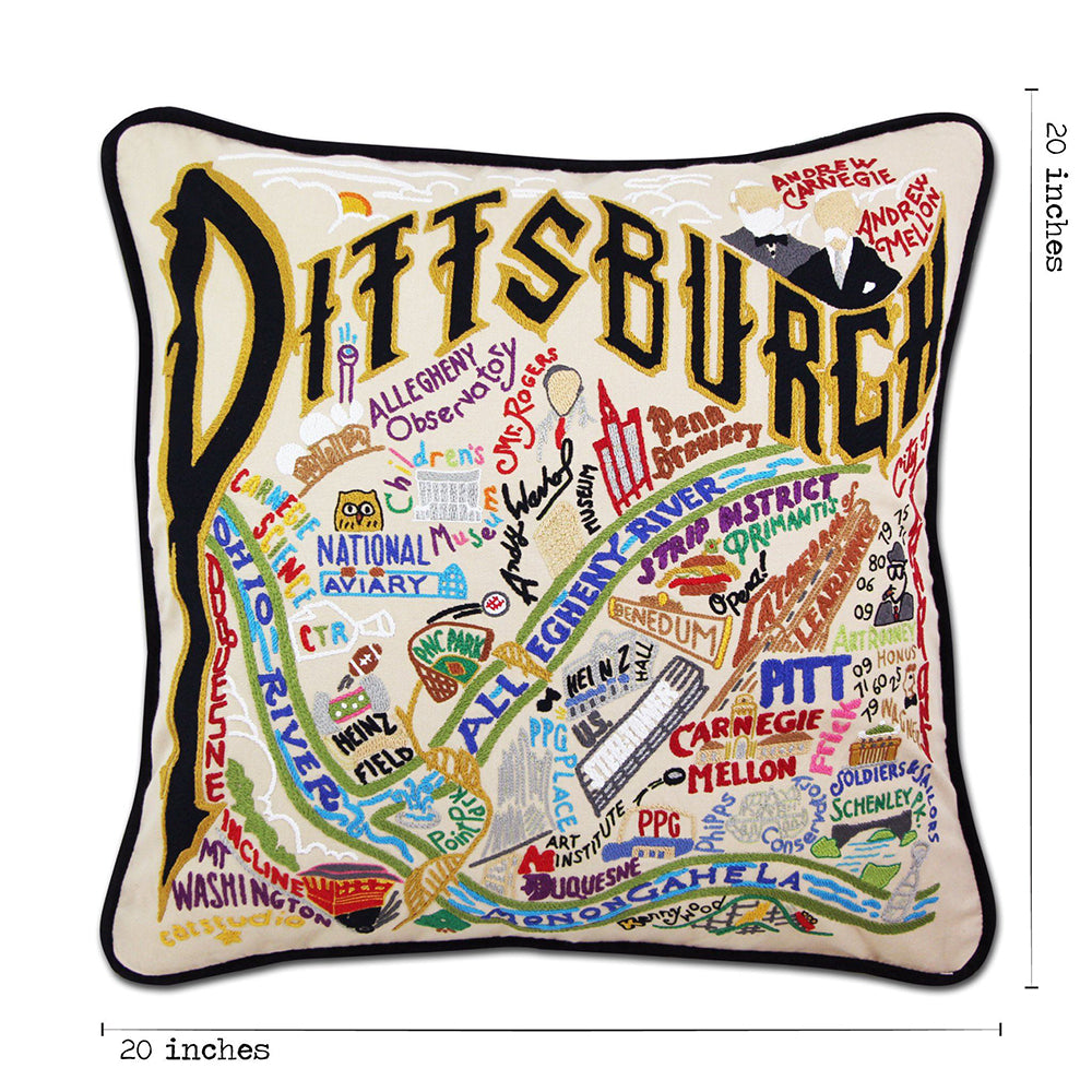 Pittsburgh Hand-Embroidered Pillow from Quirks!