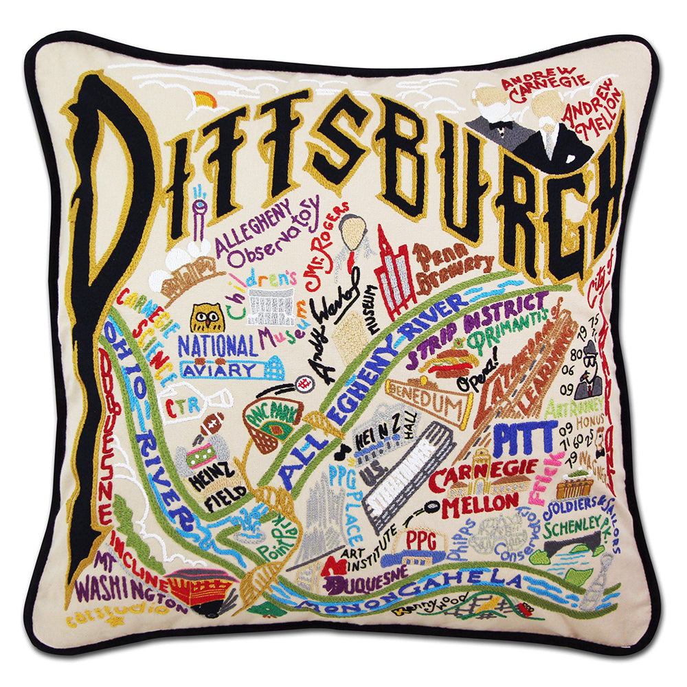 Pittsburgh Hand-Embroidered Pillow from Quirks!