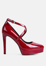Pixie Dust Patent Faux Leather Cross Strap Pumps from London Rag International