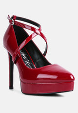 Pixie Dust Patent Faux Leather Cross Strap Pumps from London Rag International