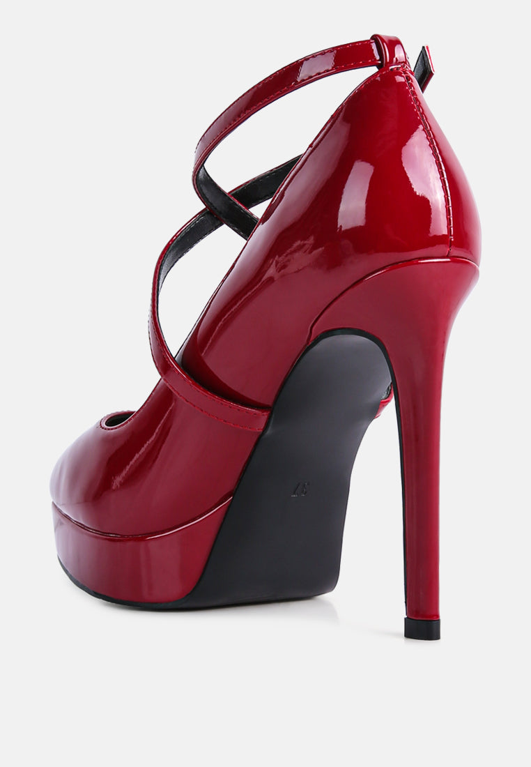 Pixie Dust Patent Faux Leather Cross Strap Pumps from London Rag International