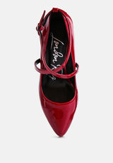 Pixie Dust Patent Faux Leather Cross Strap Pumps from London Rag International