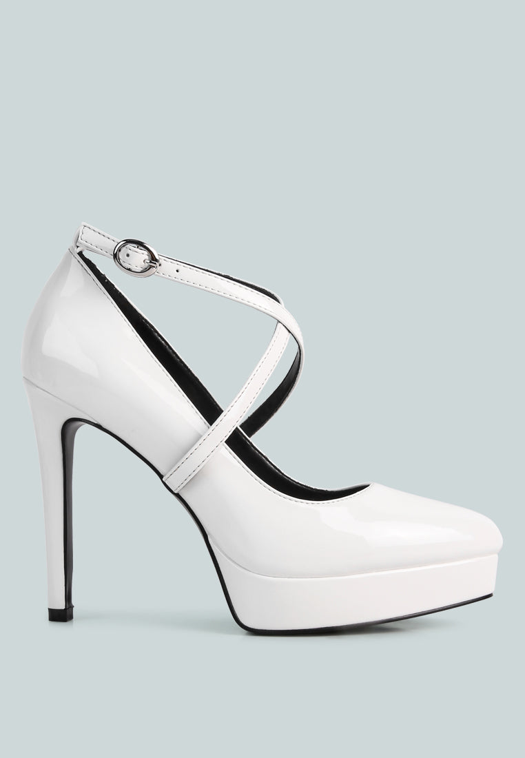 Pixie Dust Patent Faux Leather Cross Strap Pumps from London Rag International