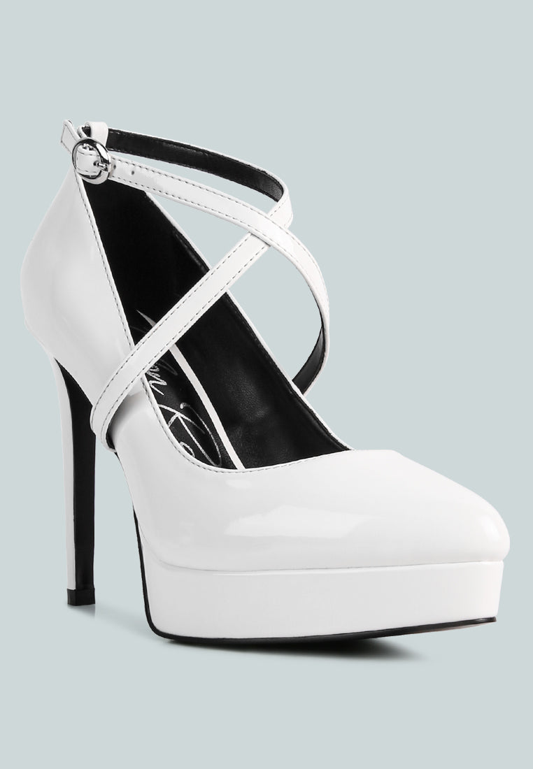Pixie Dust Patent Faux Leather Cross Strap Pumps from London Rag International
