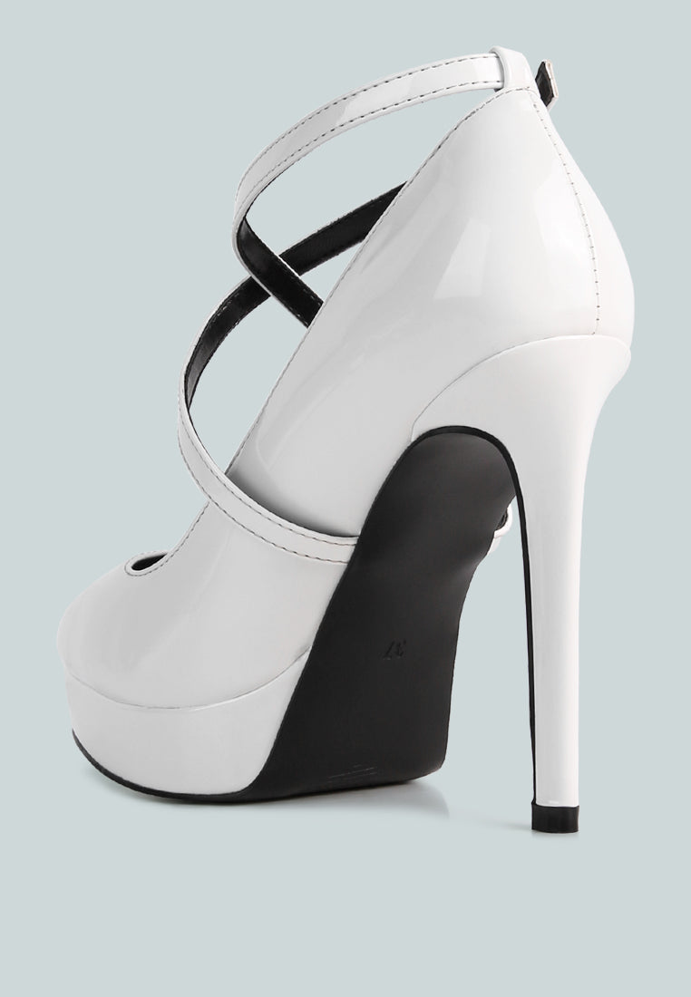 Pixie Dust Patent Faux Leather Cross Strap Pumps from London Rag International