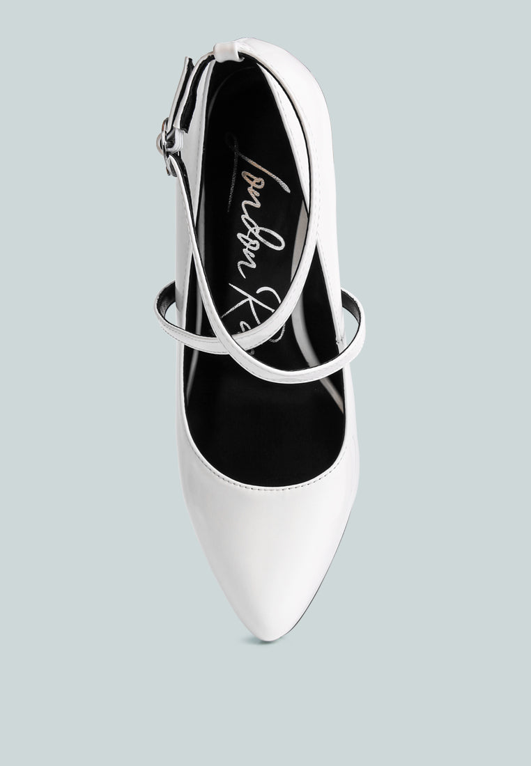 Pixie Dust Patent Faux Leather Cross Strap Pumps from London Rag International