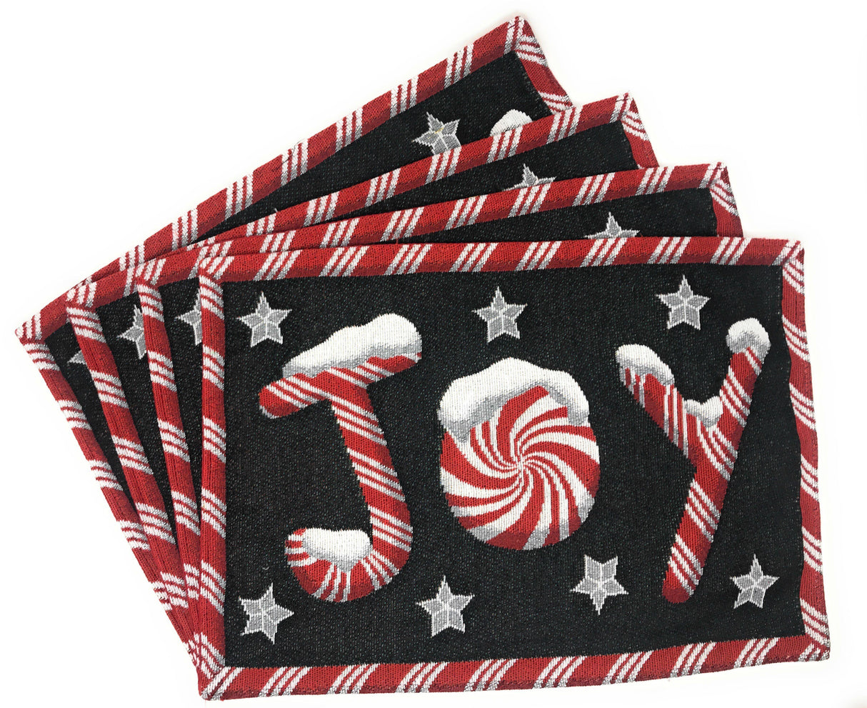 DaDa Bedding Set of 4-Pieces Peppermint Joy Holiday Tapestry Placemats 13” x 19” (12904) from DaDalogy Bedding Collection