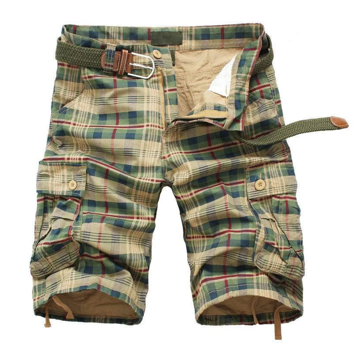 Plaid Patterned Cargo Shorts Strap from Kawaii Stop