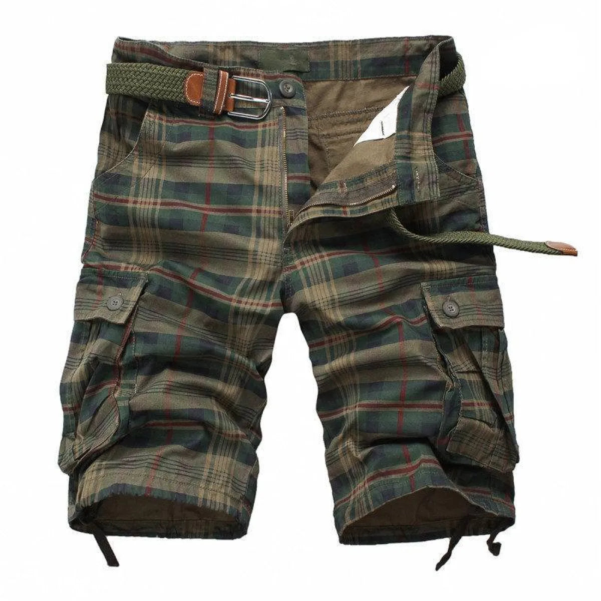 Plaid Patterned Cargo Shorts Strap from Kawaii Stop