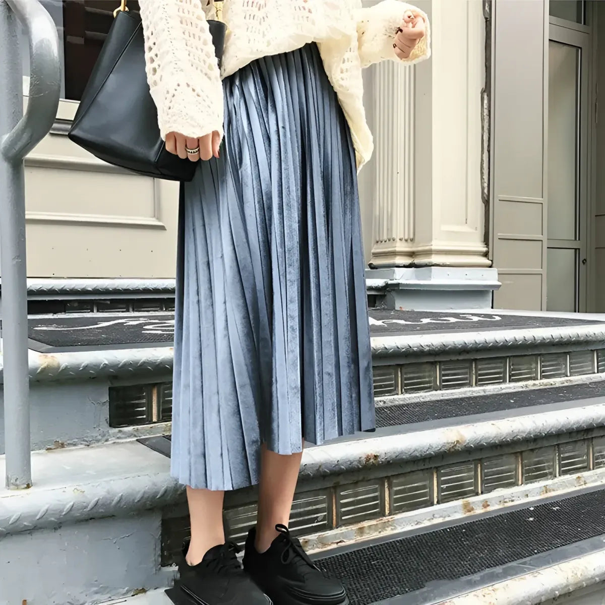 Elastic Waist Pleated Velvet Skirt from Kawaii Stop