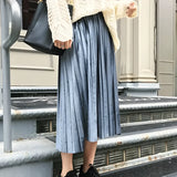 Elastic Waist Pleated Velvet Skirt from Kawaii Stop