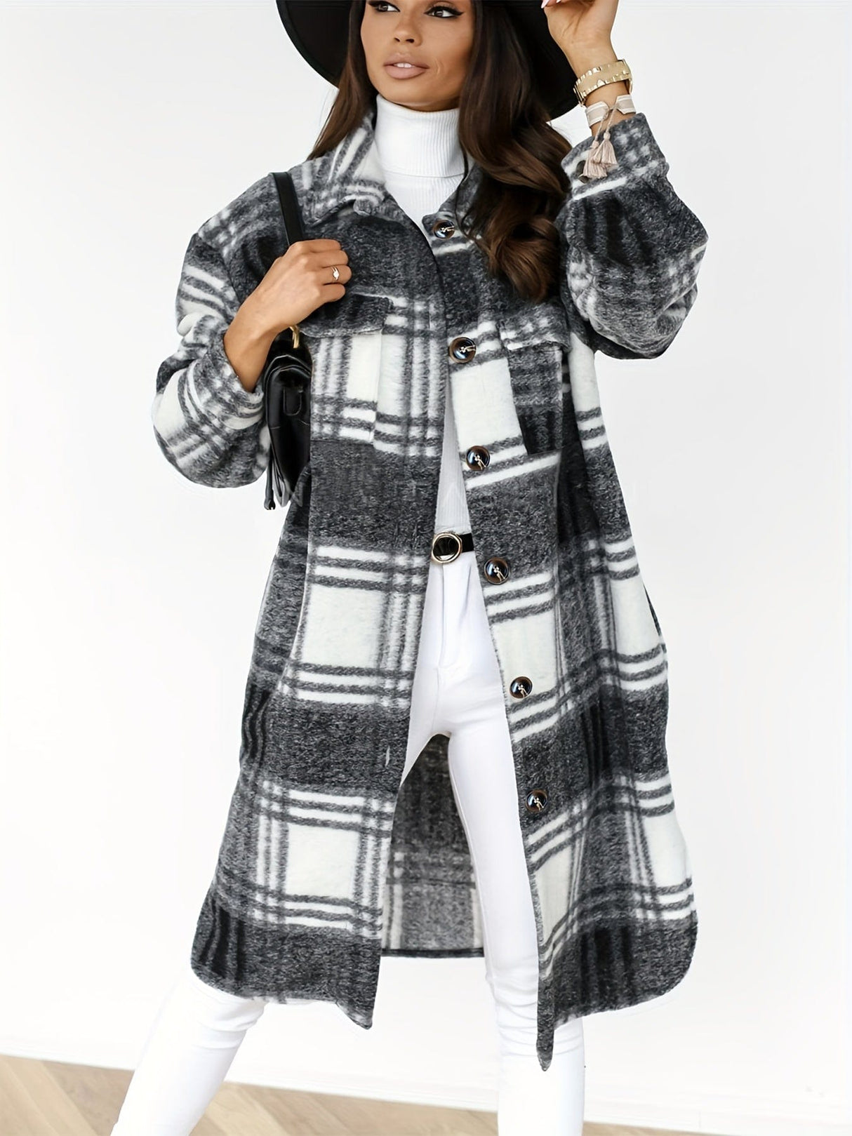 Button-Down Plaid Coat Plus Size from MsDressly