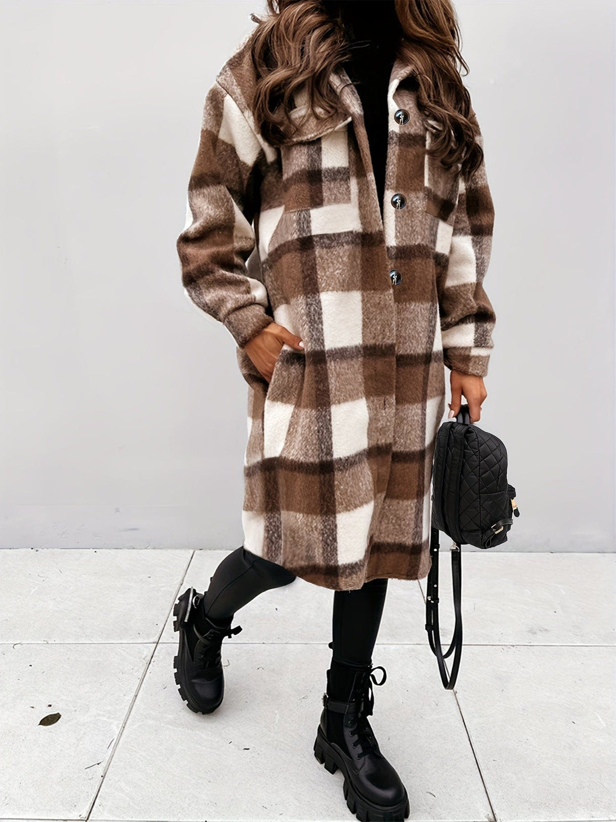 Button-Down Plaid Coat Plus Size from MsDressly